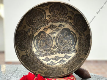 16 Inch Antique Tibetan Singing Bowl with Mallet | Meditation Bowl | Chakra Bowl | Yoga Singing Bowl | Mental Health Gift | Self-Care Gift - FWOSI